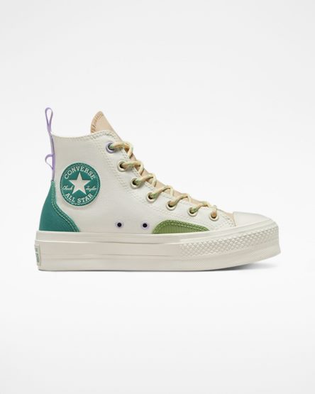 Sapatos Plataforma Converse Chuck Taylor All Star Lift Colorblock Overlay Cano Alto Feminino Bege | PT Y094T10